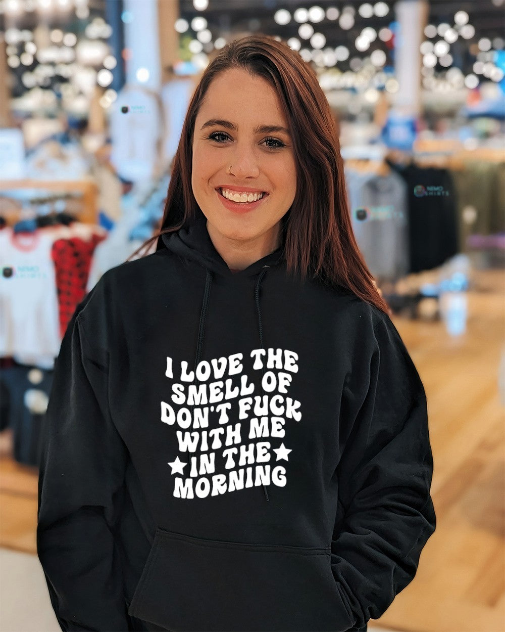 I love the smell of don’t fuck with me in the morning text shirt