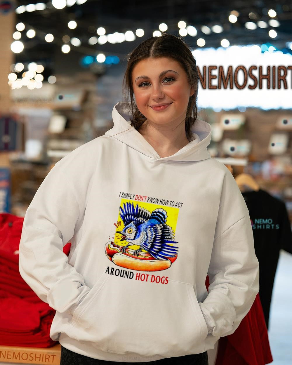 I simply don’t know how to act around hot dogs blue jay shirt