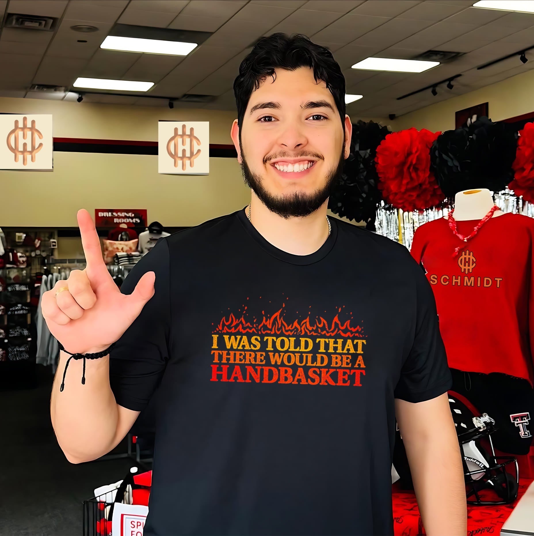 I was told that there would be a handbasket flame graphic shirt