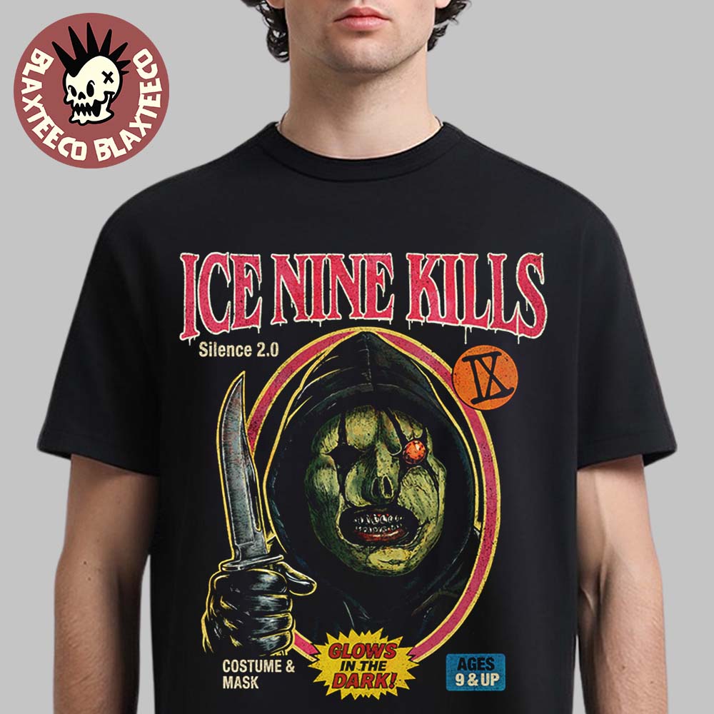 Ice Nine Kills Harvest of Horrors 2026 Halloween Silence 2.0 Mask Hysteria Glowing T-Shirt