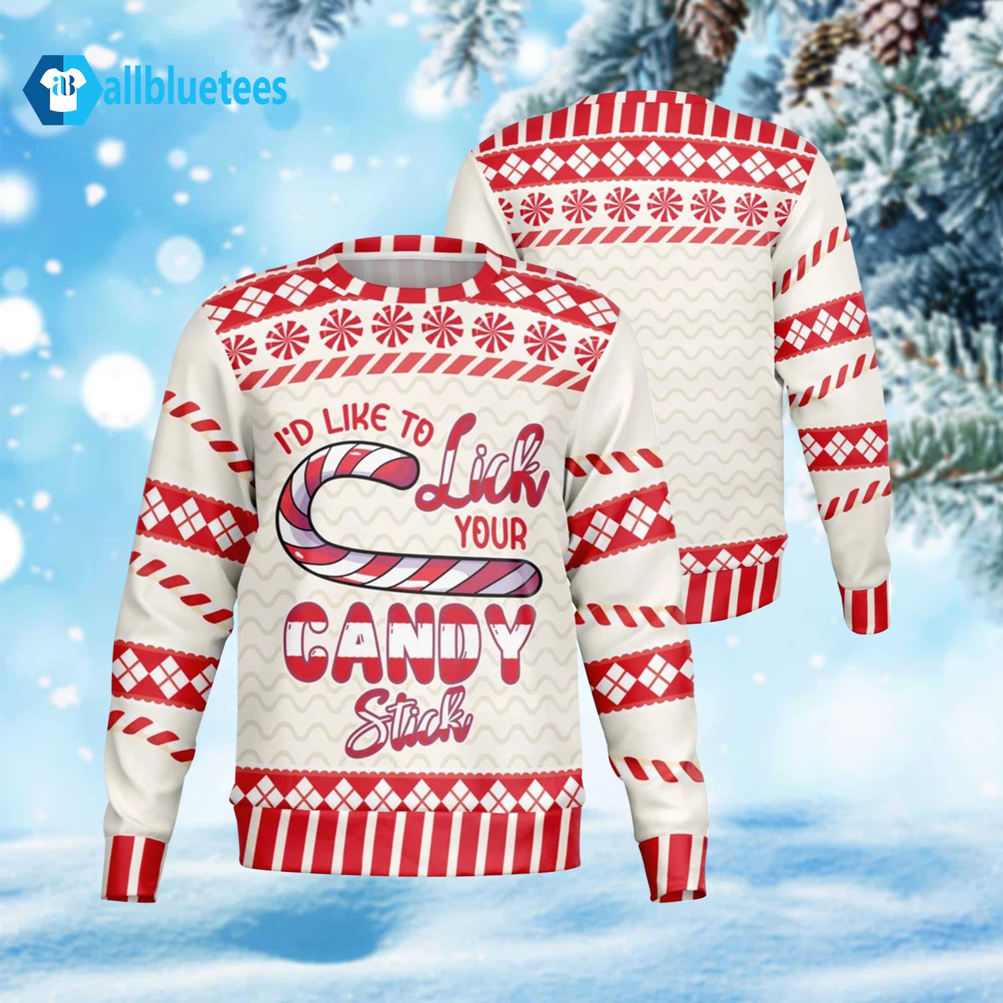 I’d Like To Lick Your Candy Stick Ugly Christmas Sweater