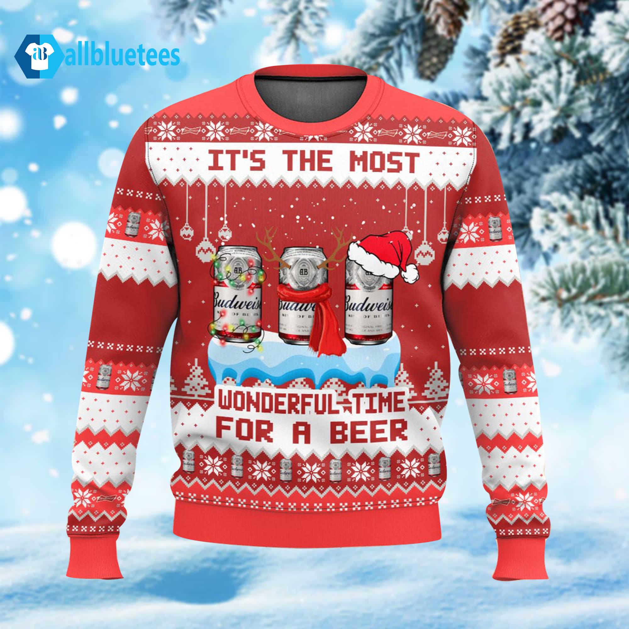 It’s The Most Wonderful Time For A Beer Budweiser Ugly Christmas Sweater