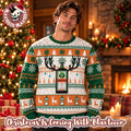 Jagermeister Reindeer Bottle Signature Green And Orange Christmas Ugly Sweater