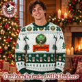 Jagermeister Signature Big Logo White And Green Snowflakes And Pine Tree Christmas Ugly Sweater