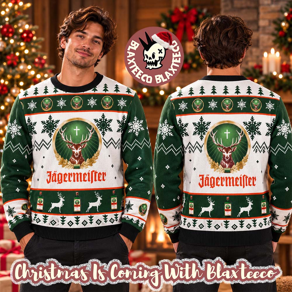 Jagermeister Signature Dear Logo Snowflakes Knitting Holiday Ugly Sweater