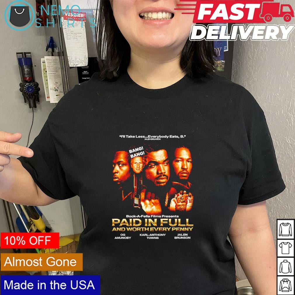 Jalen Brunson OG Anunoby Karl-Anthony Towns film Paid in Full mashup shirt