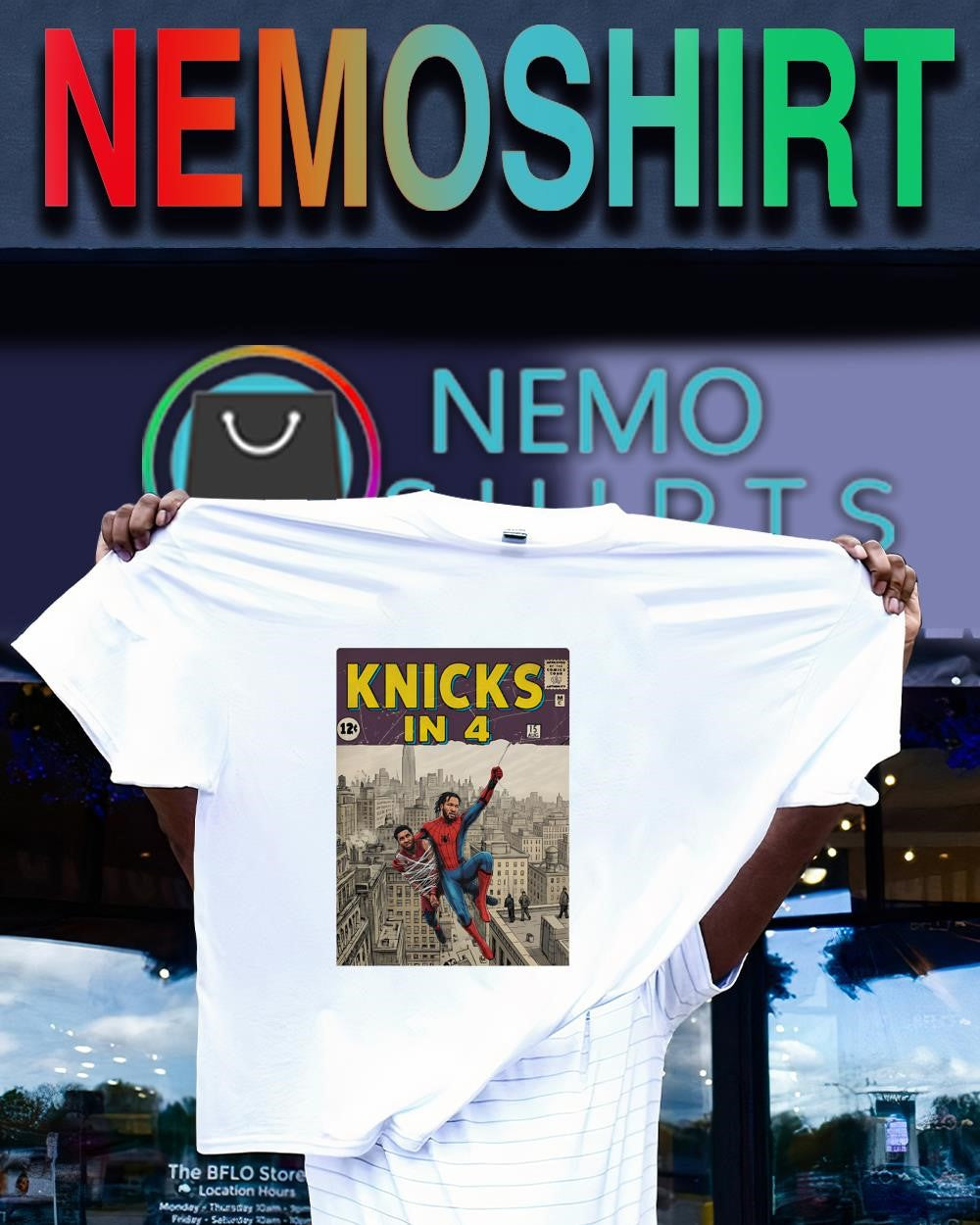 Jalen Brunson Spider-Man Knicks in 4 comic cover shirt