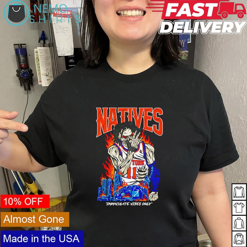 Jalen Brunson natives skeleton Knicks player immaculate vibes only NYC skyline shirt