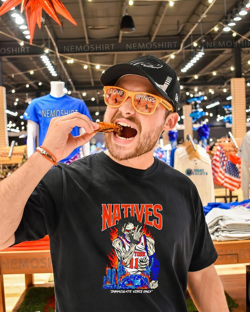 Jalen Brunson natives skeleton Knicks player immaculate vibes only NYC skyline shirt