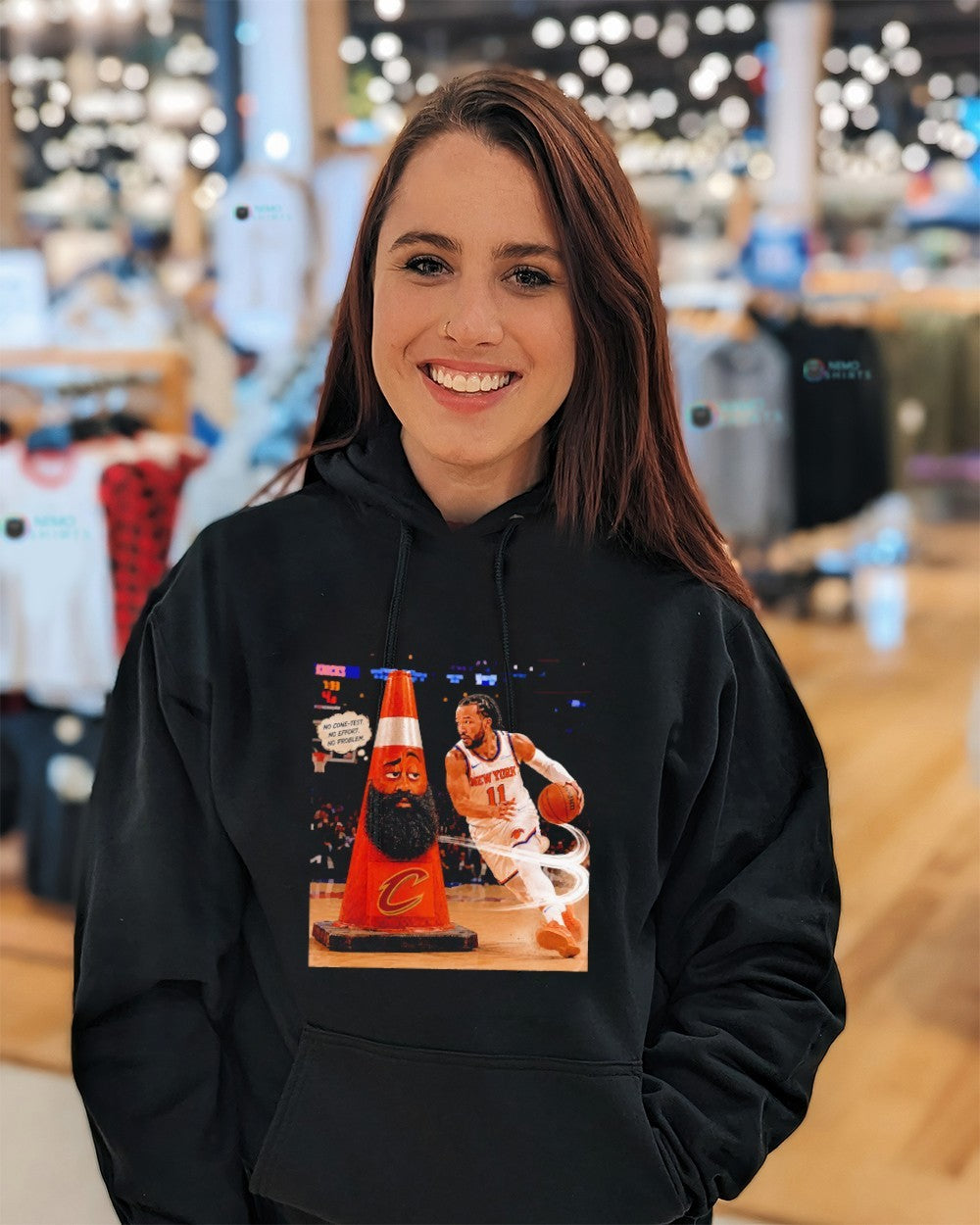 Jalen Brunson pass over traffic hoist James Harden no cone-test no effort shirt