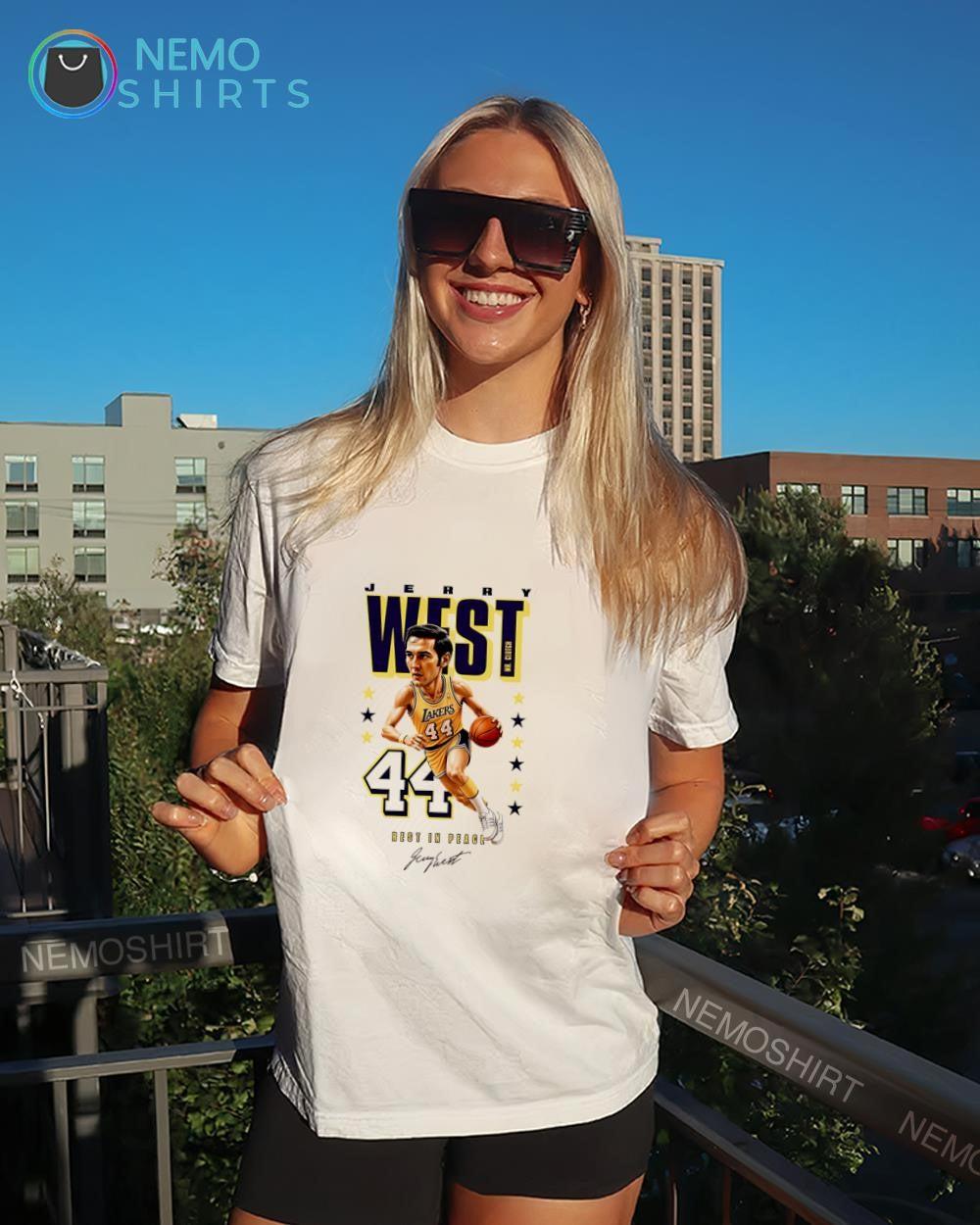 Jerry West Mr. Clutch No. 44 Los Angeles Lakers rest in peace signature shirt