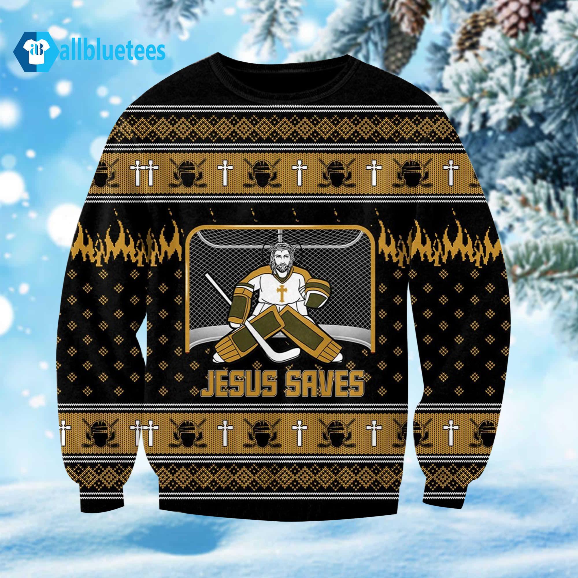 Jesus Saves Hockey Ugly Christmas Sweater