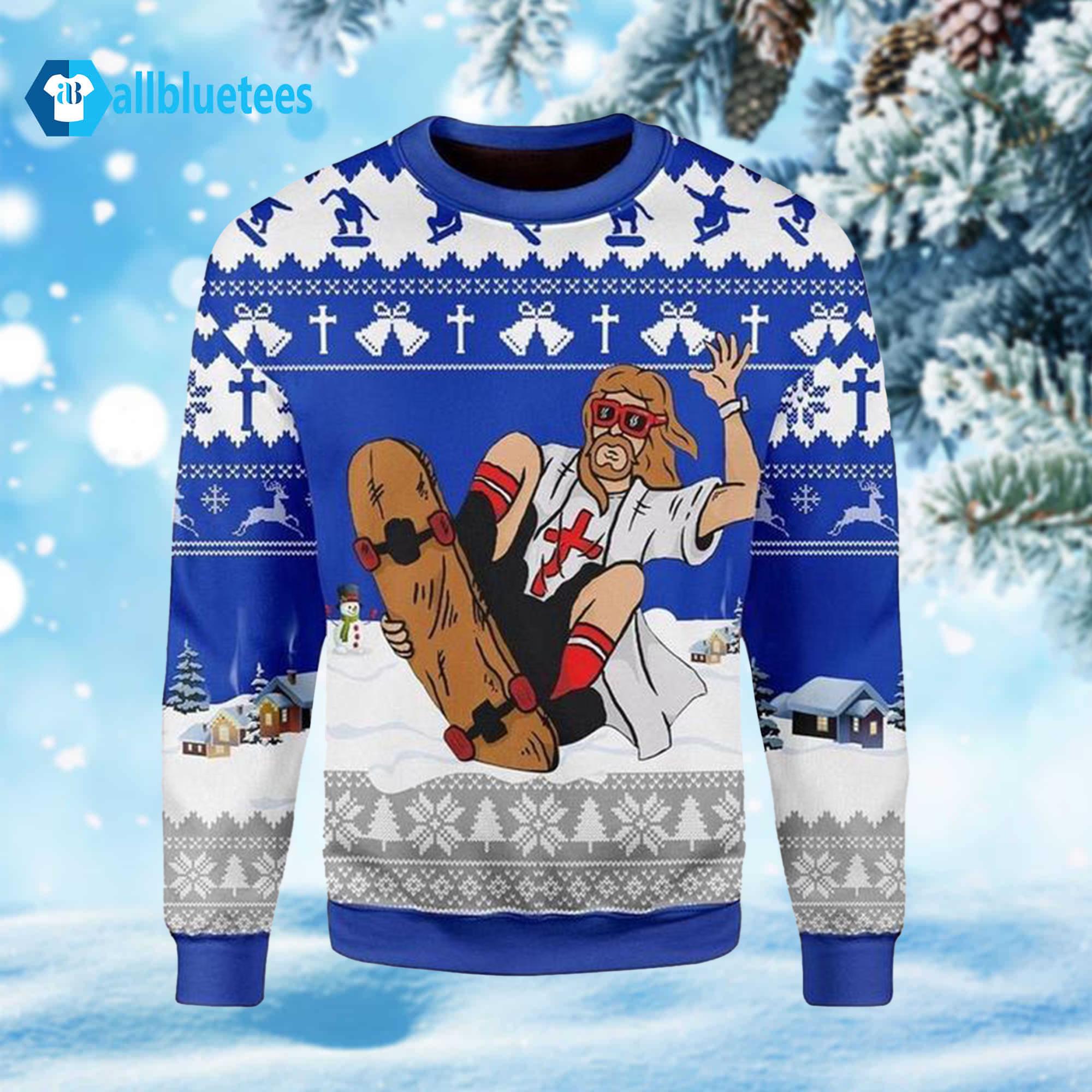 Jesus Skateboarding Christmas Ugly Christmas Sweater