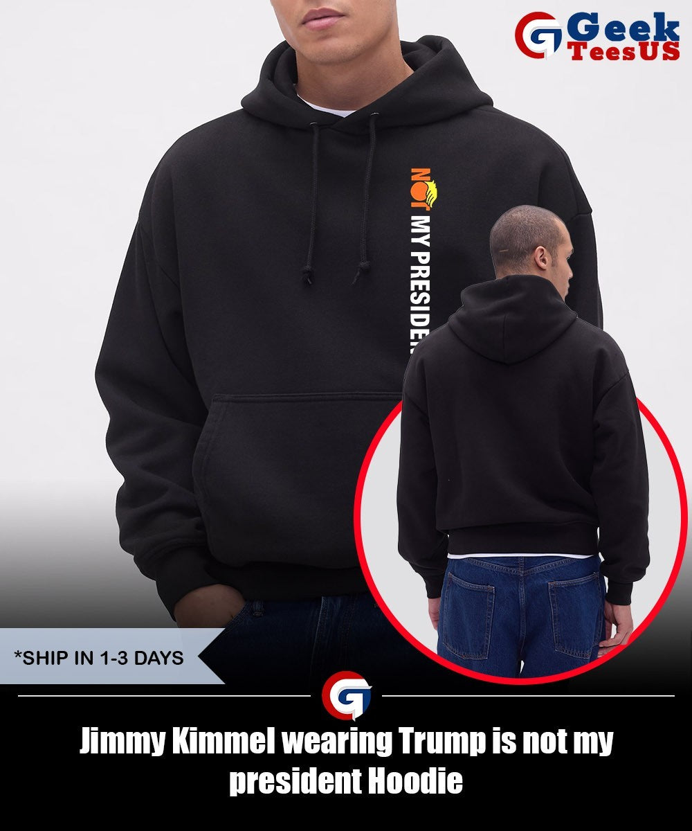 Jimmy Kimmel wearing Trump is not my president shirt