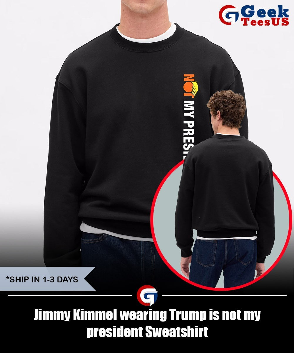 Jimmy Kimmel wearing Trump is not my president shirt