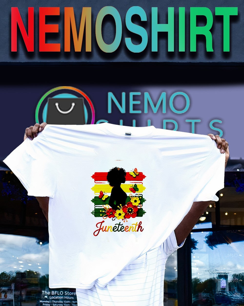 Juneteenth black woman silhouette flowers shirt