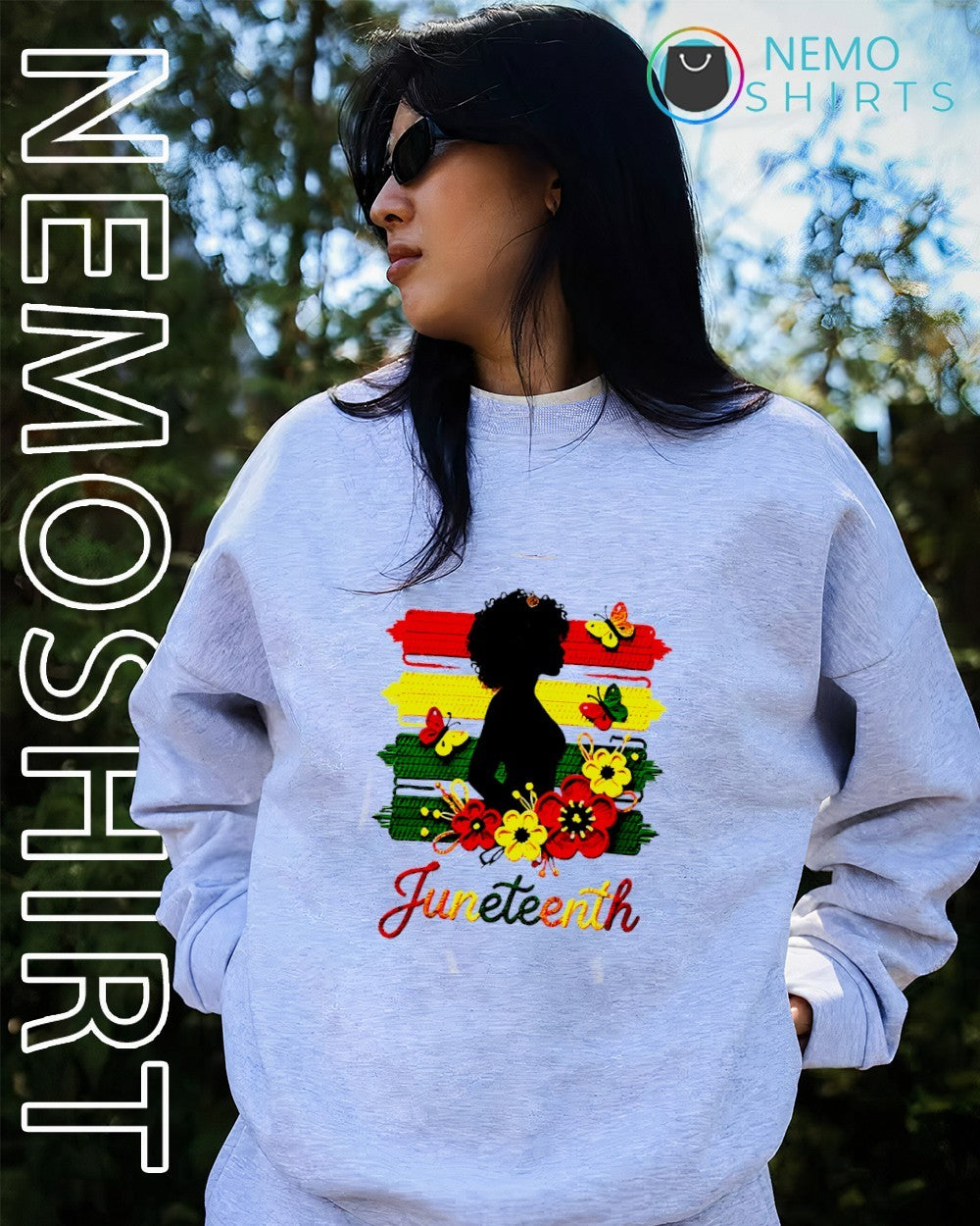 Juneteenth black woman silhouette flowers shirt