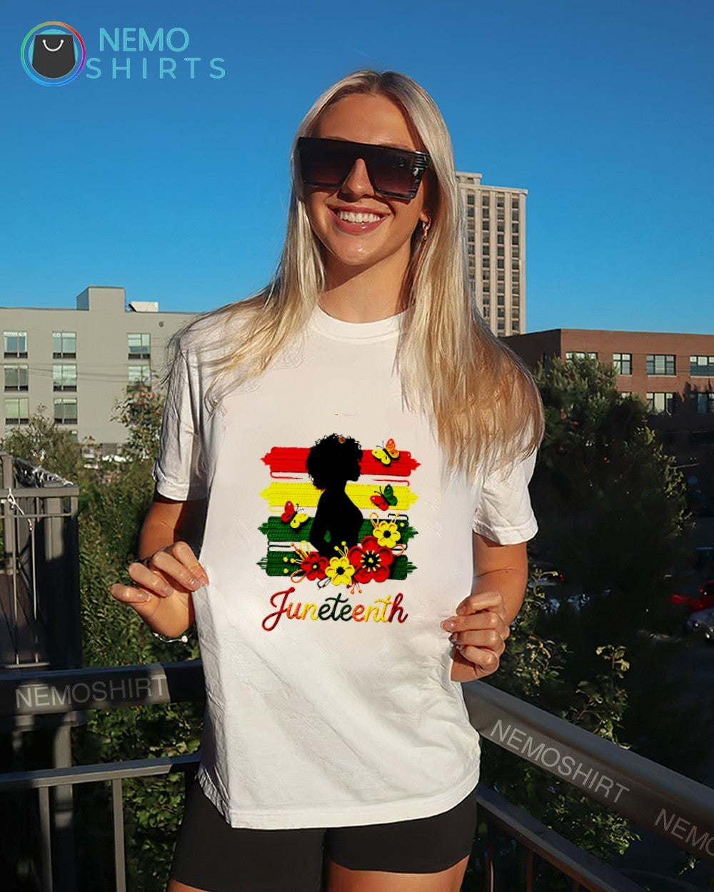 Juneteenth black woman silhouette flowers shirt