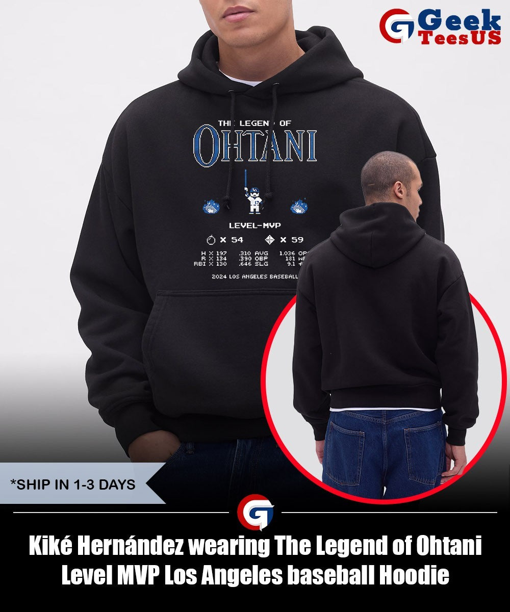 Kiké Hernández wearing The Legend of Ohtani Level MVP Los Angeles baseball shirt