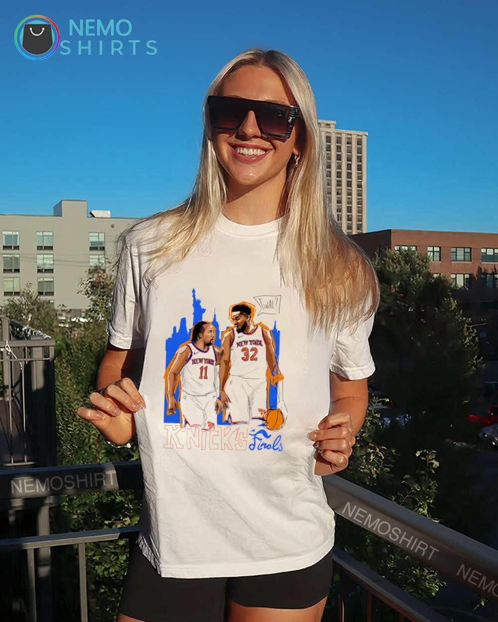 Knicks players Jalen Brunson and Karl-Anthony Towns Knicks in Finals shirt
