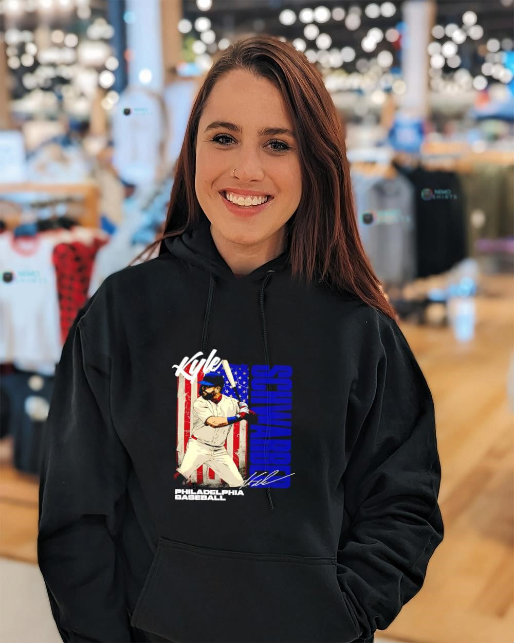 Kyle Schwarber Philadelphia baseball USA flag signature shirt
