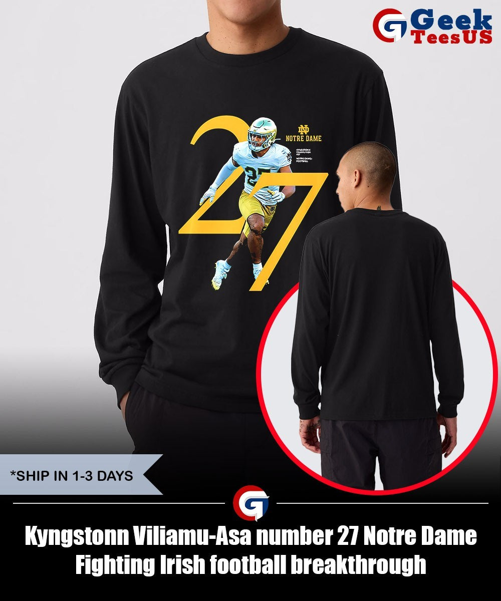 Kyngstonn Viliamu-Asa number 27 Notre Dame Fighting Irish football breakthrough shirt