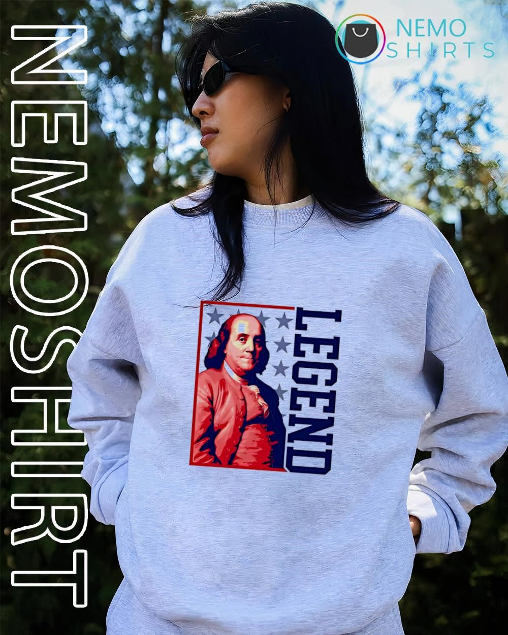 Legend Benjamin Franklin US flag background shirt