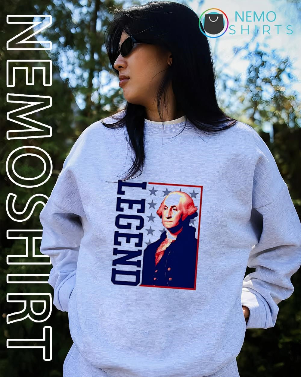 Legend George Washington US flag background shirt