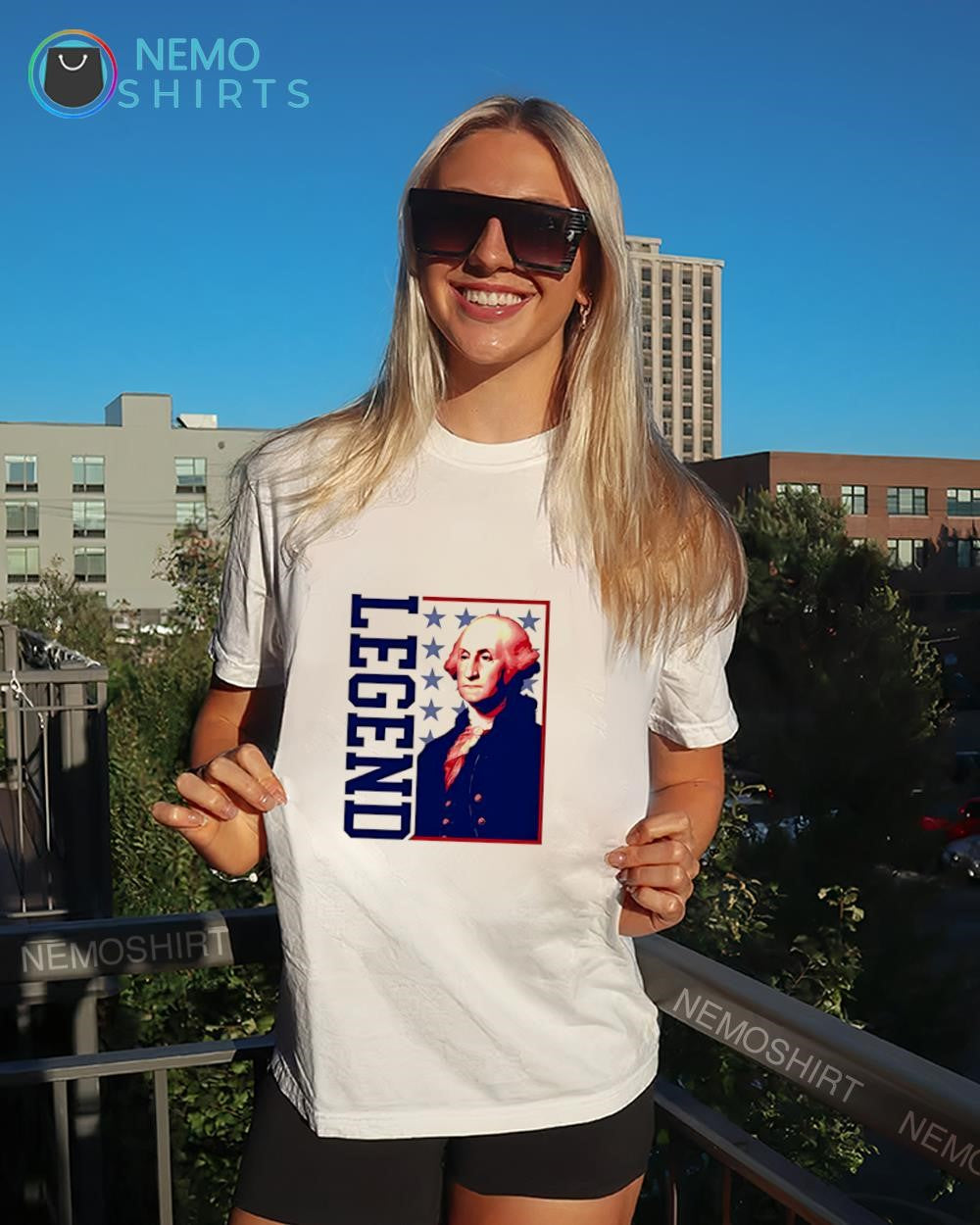 Legend George Washington US flag background shirt