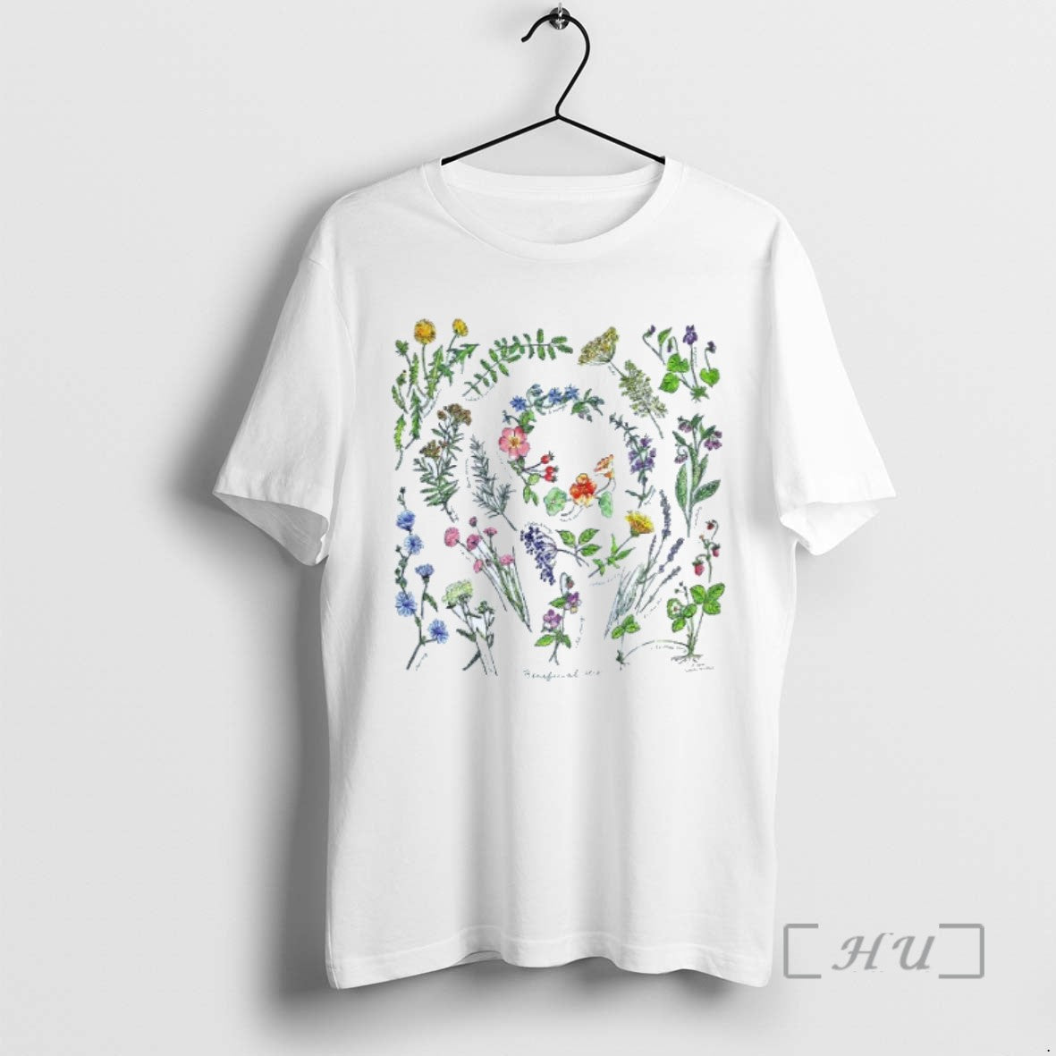 Limited Edition Beneficial Herbs Floral Graphic Mens White Tee