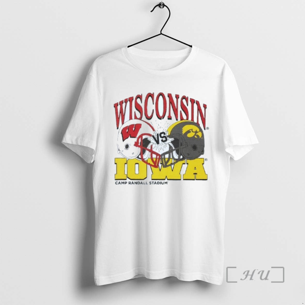 Limited Edition Wisconsin Badgers Vs Iowa Hawkeyes Camp Randall Stadium Helmet Mens White Tee