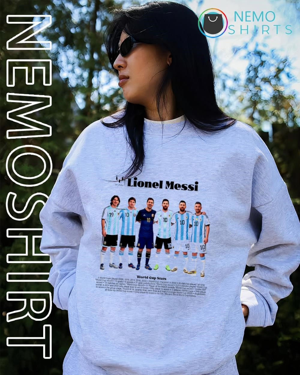 Lionel Messi World Cup Stats stage shirt