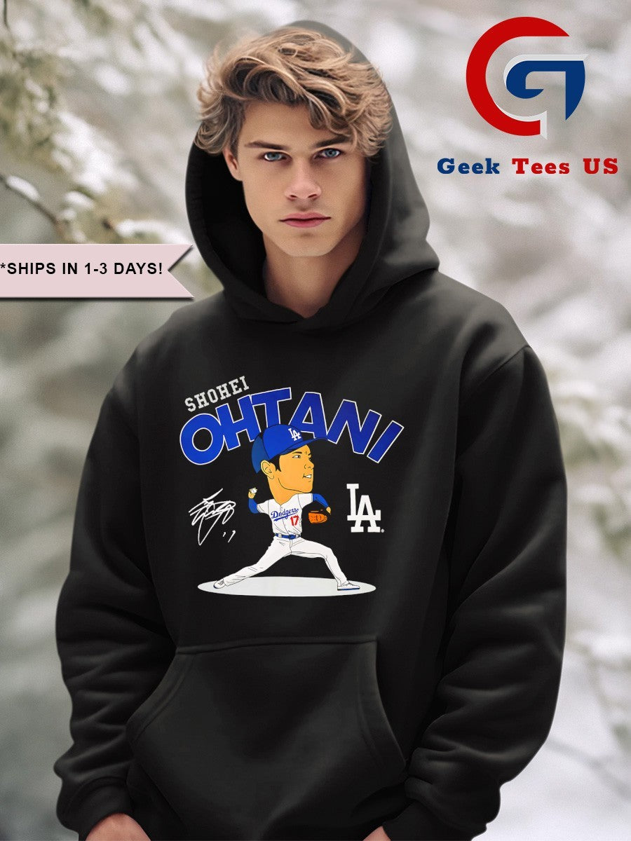 Los Angeles Dodgers baseball Shohei Ohtani player caricature signature shirt