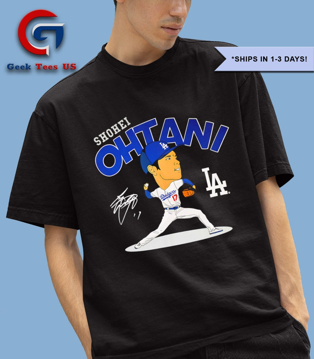 Los Angeles Dodgers baseball Shohei Ohtani player caricature signature shirt