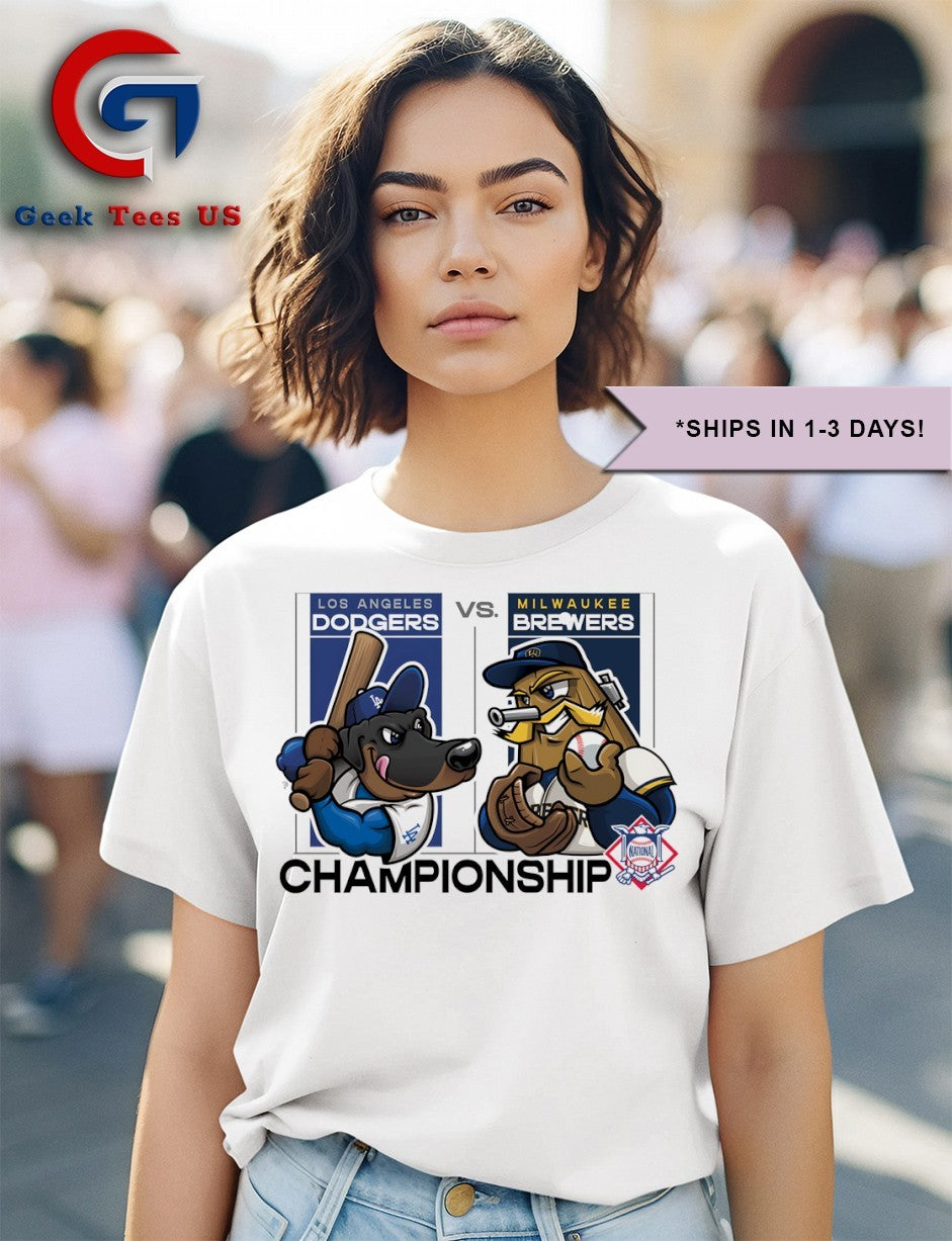 Los Angeles Dodgers vs Milwaukee Brewers 2025 National League Championship mascot shirt