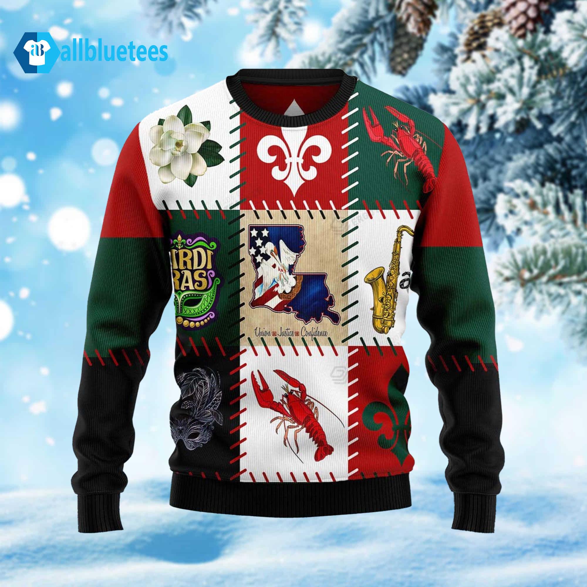 Louisiana Famous Things Ugly Christmas Sweater