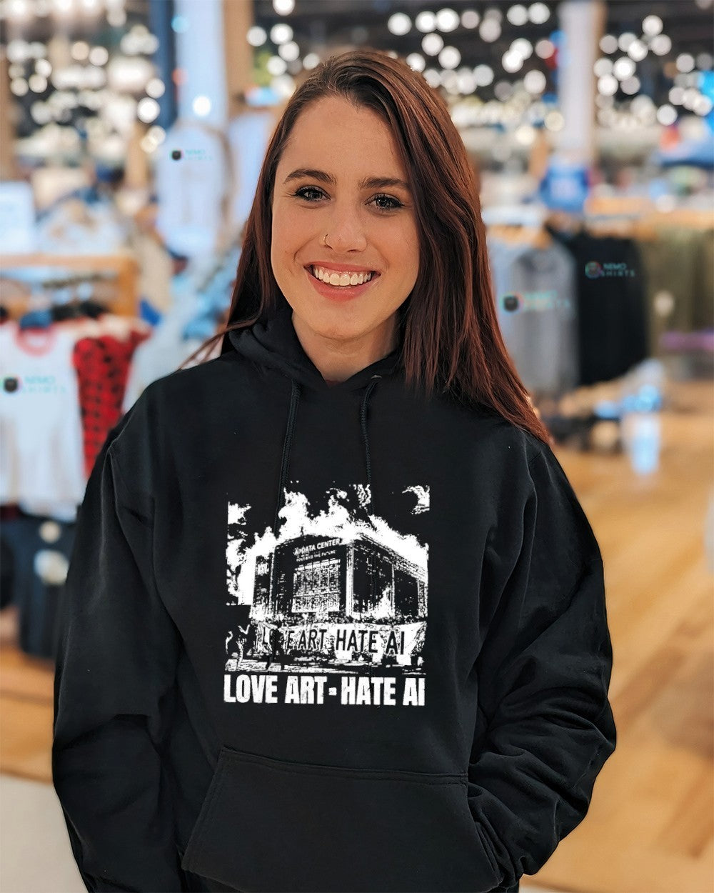 Love art hate AI fire AI Data Center shirt