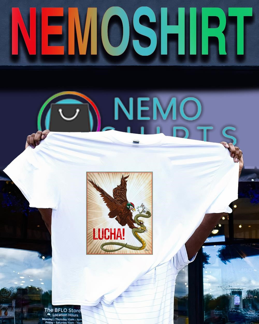 Luchando Mexican eagle mask holding snake shirt