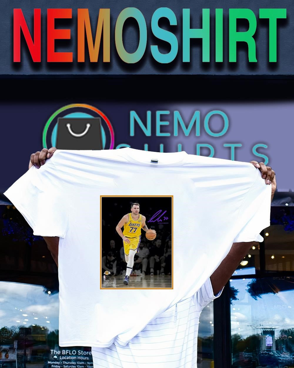 Luka Doncic Los Angeles Lakers spotlight photograph signature shirt