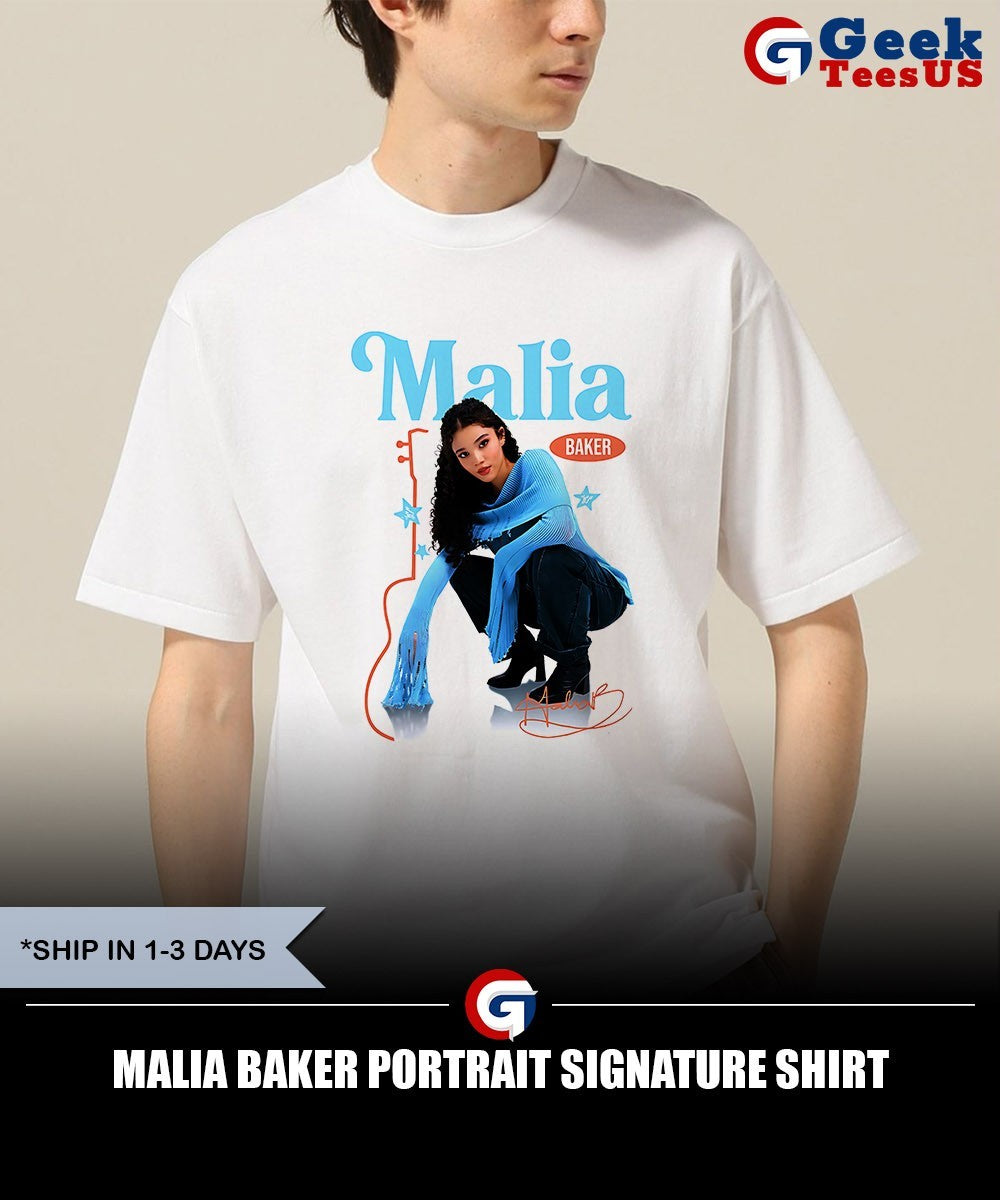 Malia Baker portrait signature shirt