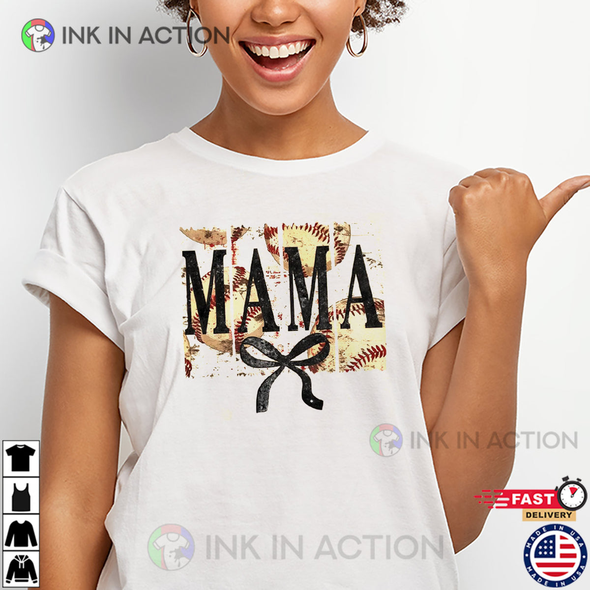 Mama Baseball Vintage Style Tee