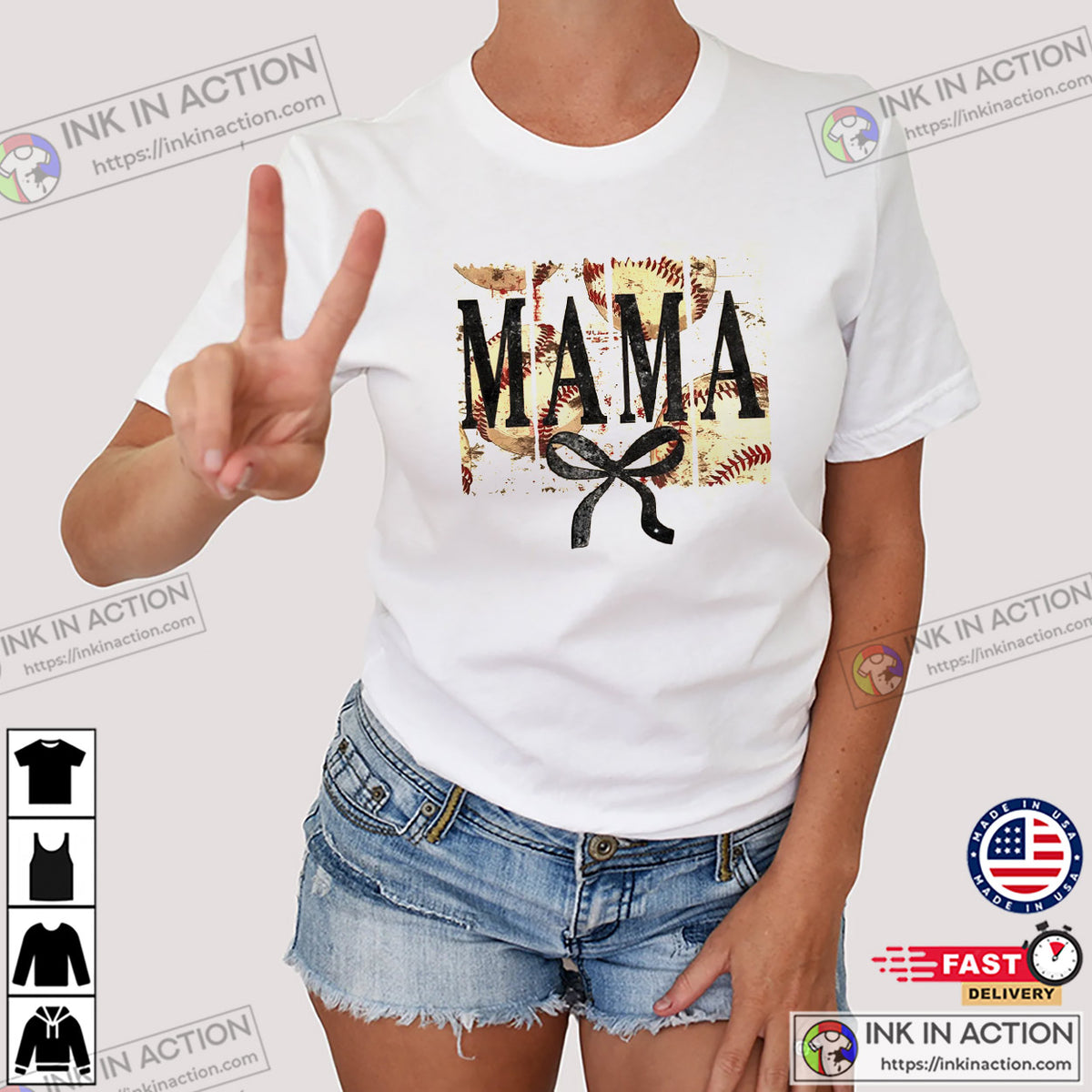 Mama Baseball Vintage Style Tee