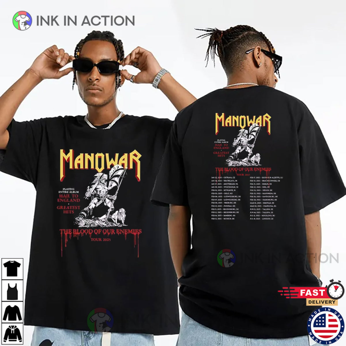 Manowar The Blood Of Our Enemies Tour 2025 Schedules T-shirt