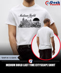 Medium build last time cityscape shirt