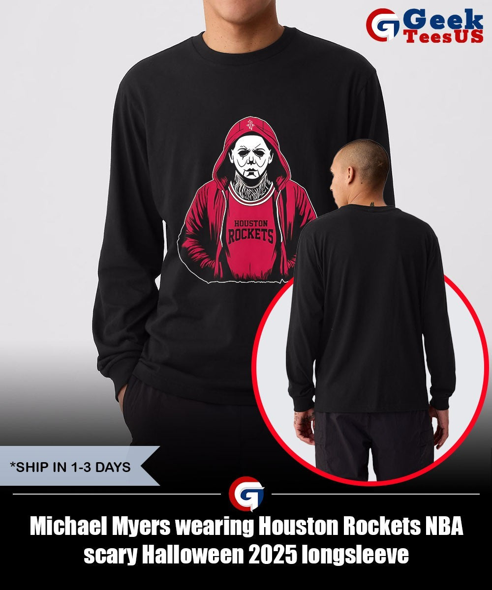 Michael Myers wearing Houston Rockets NBA scary Halloween 2025 shirt