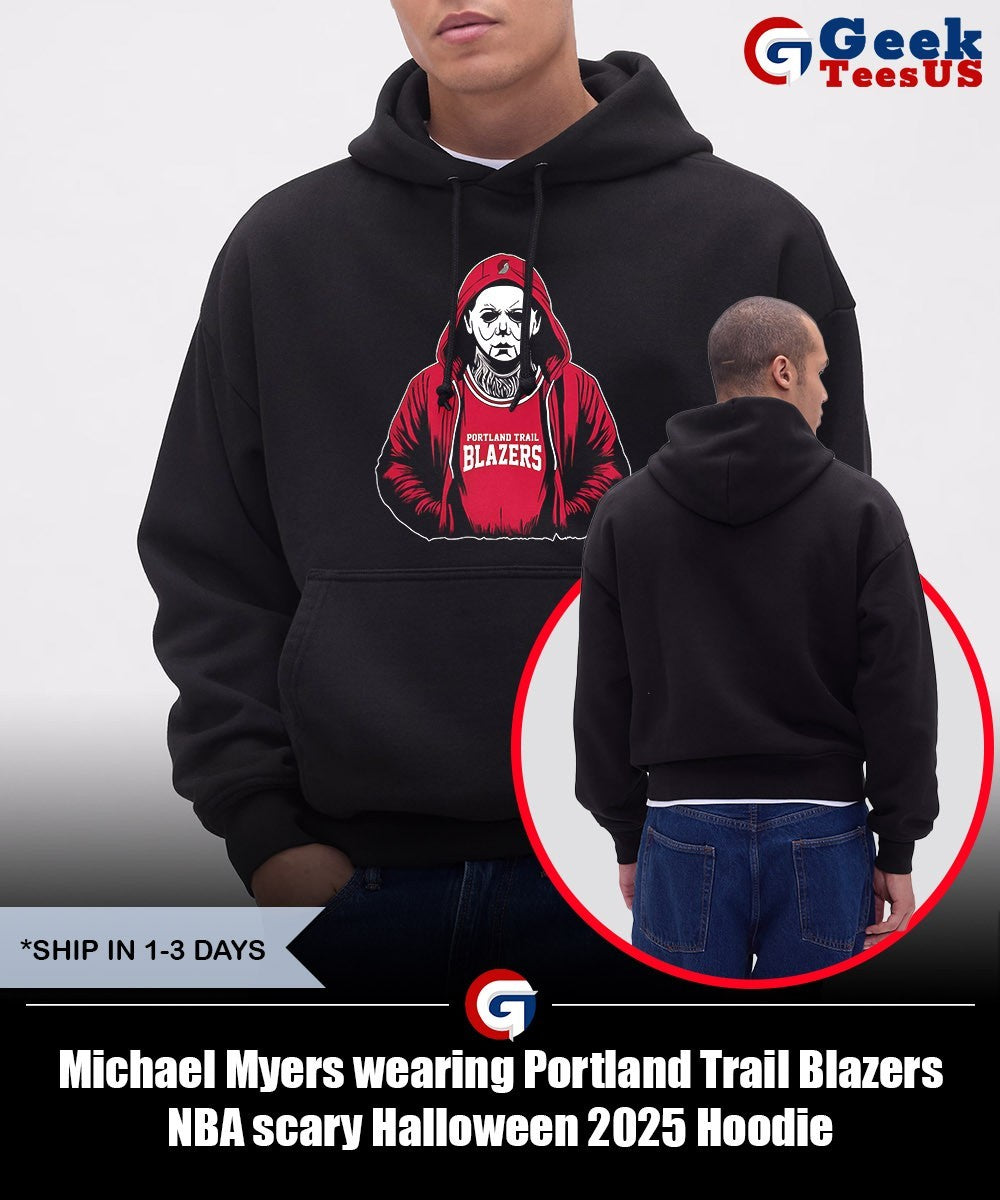 Michael Myers wearing Portland Trail Blazers NBA scary Halloween 2025 shirt