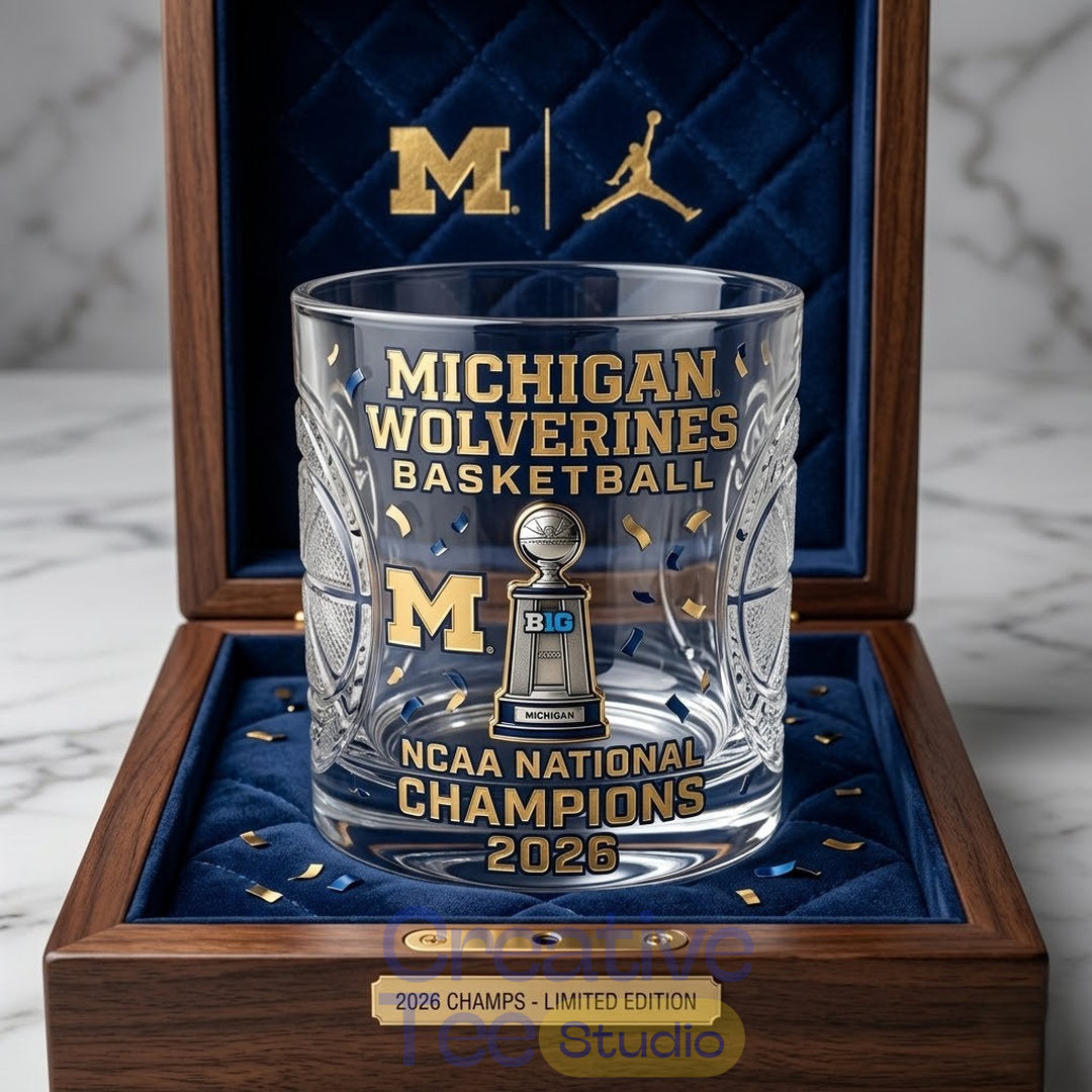 Michigan Wolverines 2026 NCAA Basketball Champions Whiskey Glass