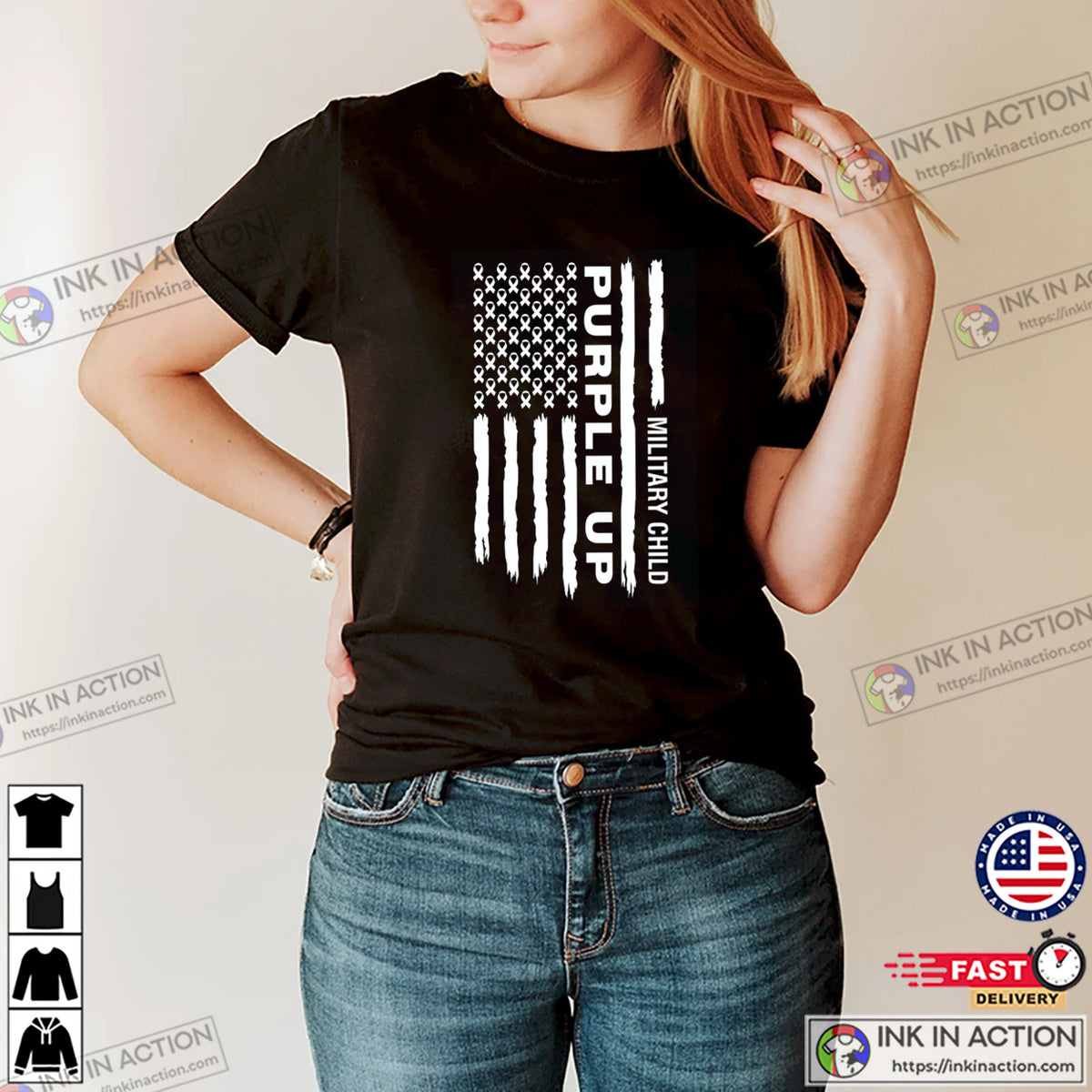 Military Child Purple Up American Flag T-shirt
