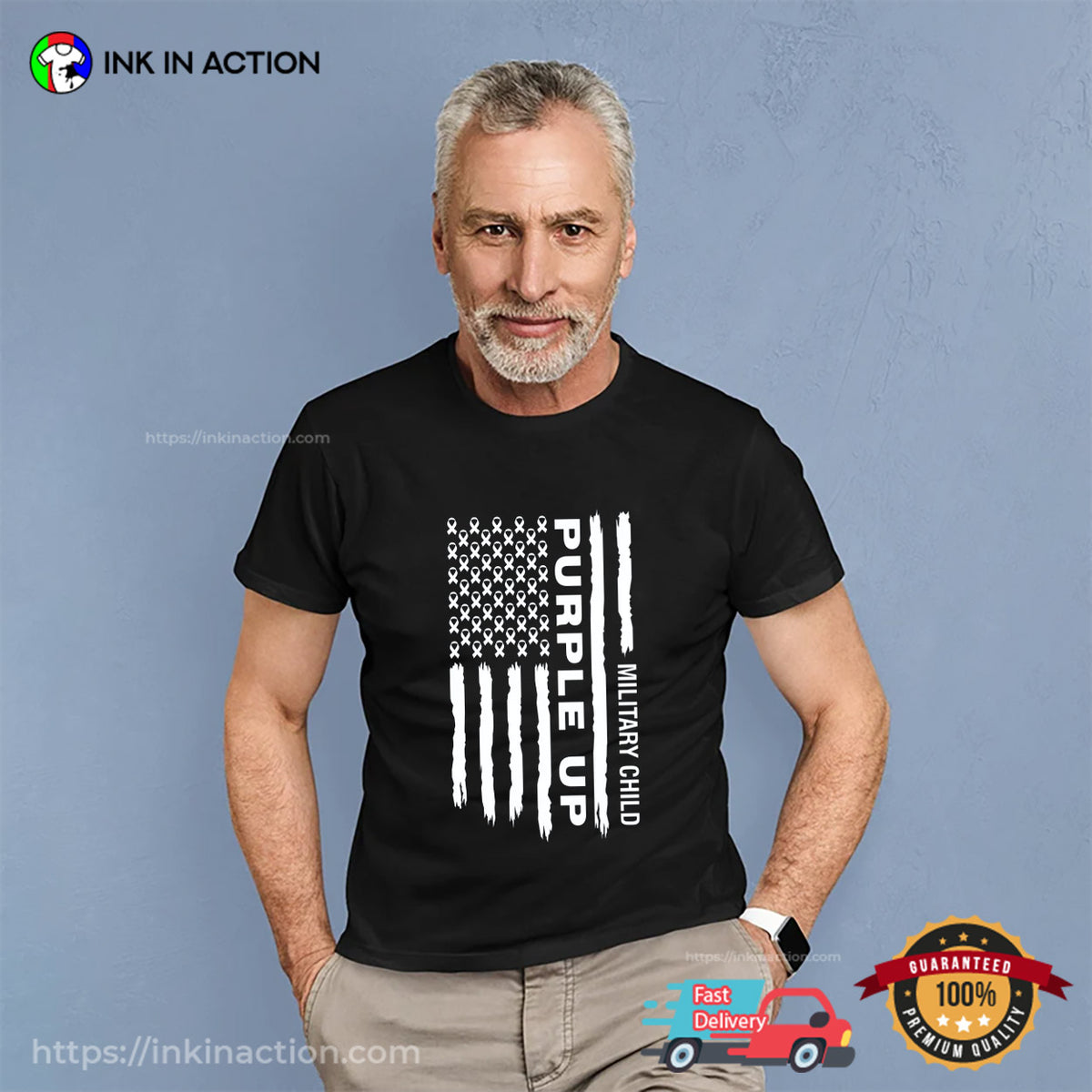 Military Child Purple Up American Flag T-shirt