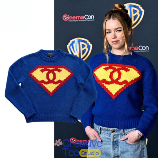 Milly Alcock Chanel Superman Sweater At CinemaCon